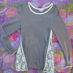 Gray Lace Trim Women's Top